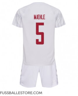Günstige Dänemark Joakim Maehle #5 Auswärts Trikotsatzt Kinder WM 2022 Kurzarm (+ Kurze Hosen)